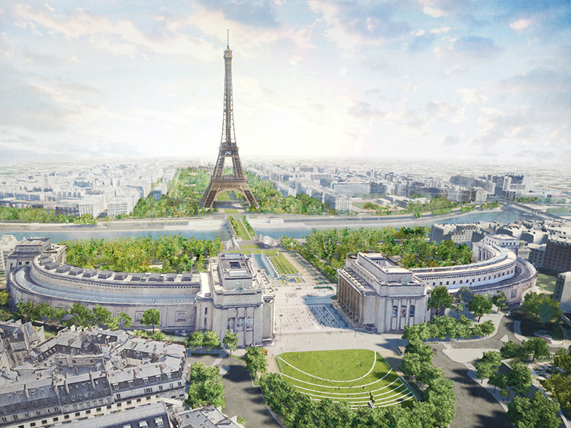 Projet One Site proposant d'unifier le site autour de la Tour Eiffel en formant une promenade piétonne Projet One Site proposant d'unifier le site autour de la Tour Eiffel en formant une promenade piétonne